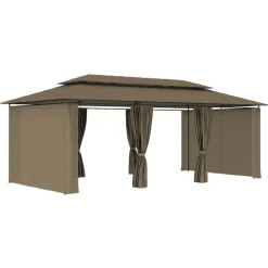 vidaXL Cenador con cortinas gris taupe 180g/m² 600x298x270 cm Taupé Hot