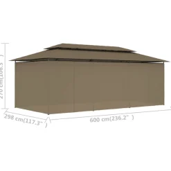 vidaXL Cenador con cortinas gris taupe 180g/m² 600x298x270 cm Taupé Hot