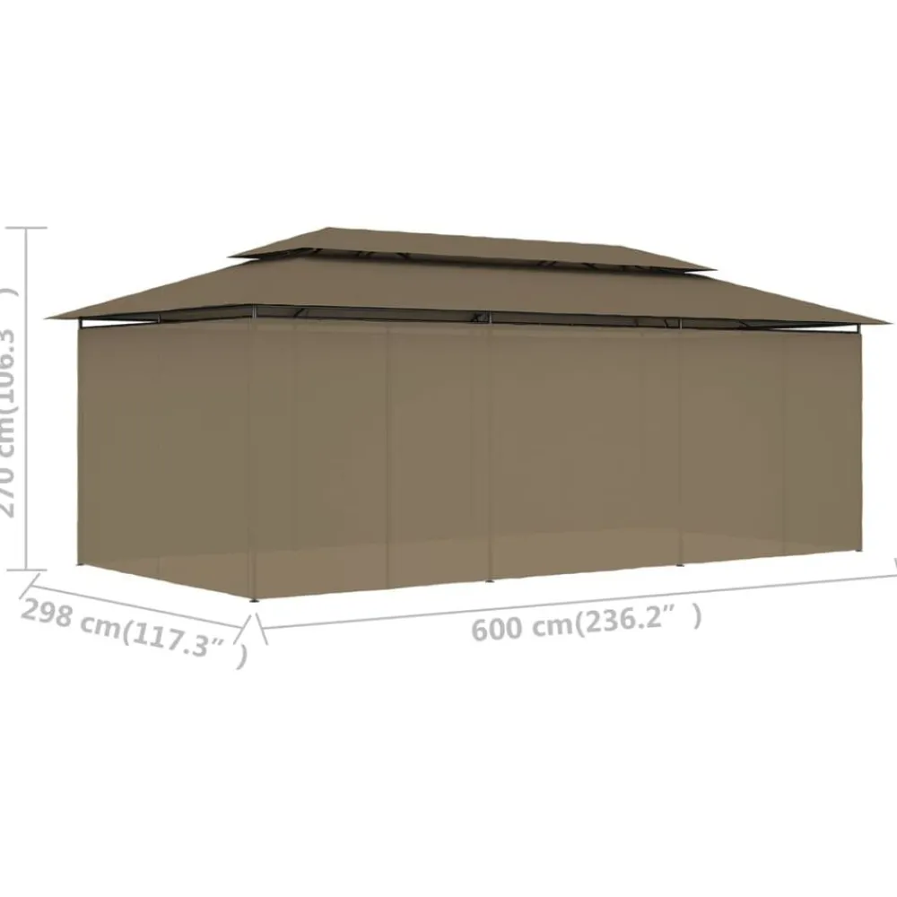 vidaXL Cenador con cortinas gris taupe 180g/m² 600x298x270 cm Taupé Hot