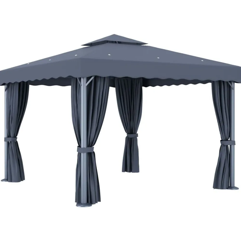 vidaXL Jardín-Cenador con cortina y tira de luces aluminio 3x3 m