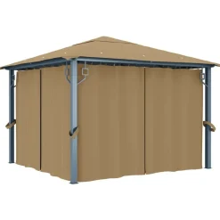 vidaXL Cenador con cortina gris taupe aluminio 300x300 cm Taupé Clearance