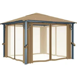 vidaXL Cenador con cortina gris taupe aluminio 300x300 cm Taupé Clearance