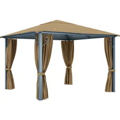 vidaXL Cenador con cortina gris taupe aluminio 300x300 cm Taupé Clearance