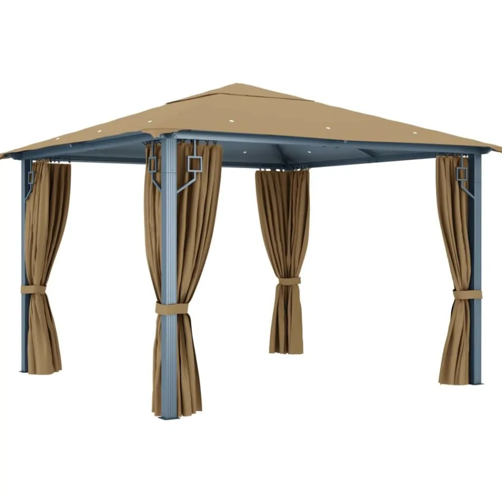 vidaXL Cenador con cortina gris taupe aluminio 300x300 cm Taupé Clearance