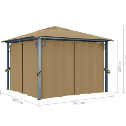 vidaXL Cenador con cortina gris taupe aluminio 300x300 cm Taupé Clearance