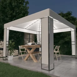 vidaXL Jardín-Cenador con doble techo y tira de luces LED 3x3 m