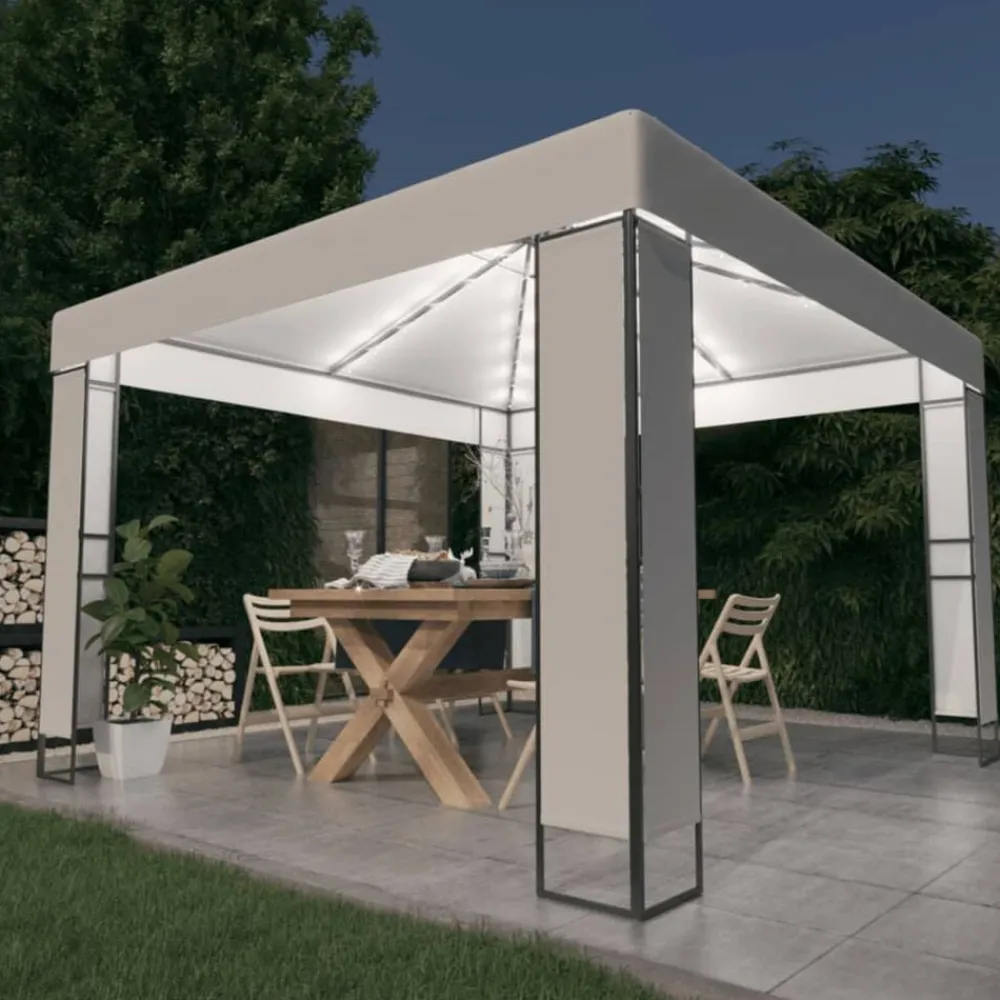 vidaXL Jardín-Cenador con doble techo y tira de luces LED 3x3 m