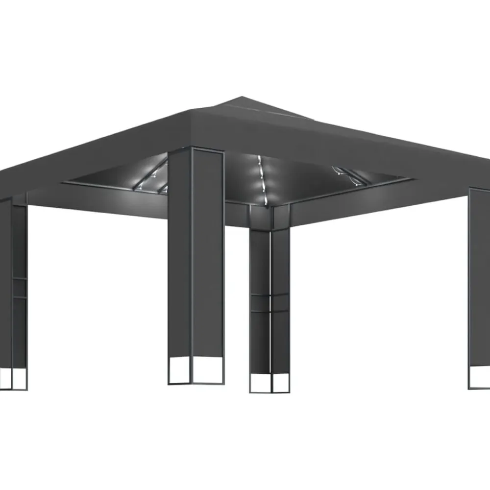 vidaXL Cenador con doble techo y tira de luces LED 3x3 m Antracita