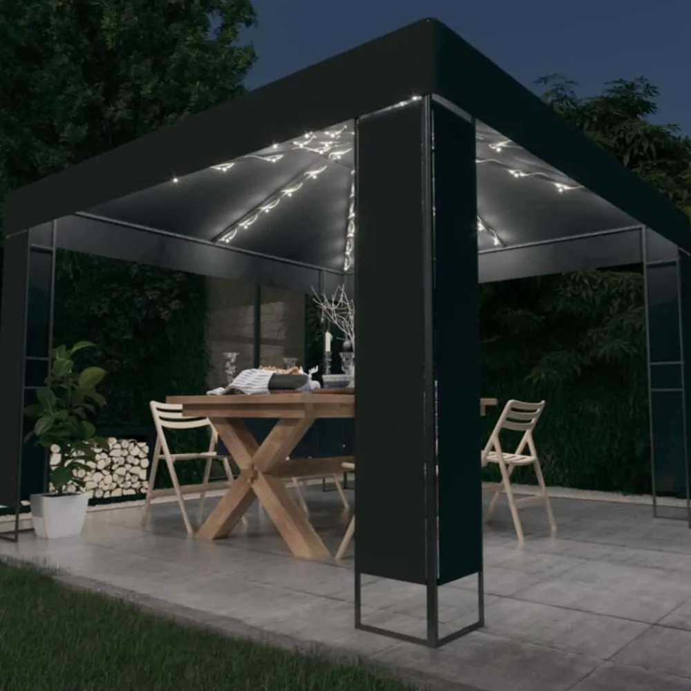 vidaXL Cenador con doble techo y tira de luces LED 3x3 m Antracita