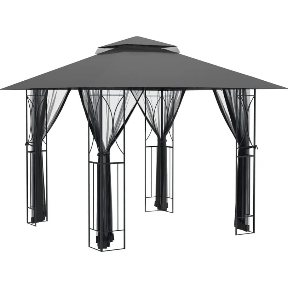 vidaXL Jardín-Cenador con paredes acero gris antracita 300x300x270 cm