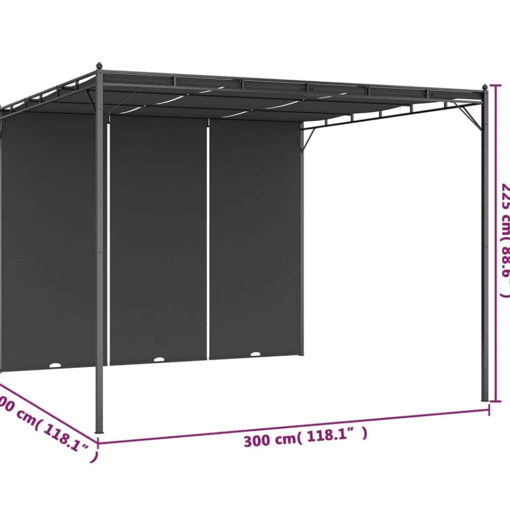 vidaXL Jardín-Cenador de jardín con cortina lateral gris 3x3x2,25 m