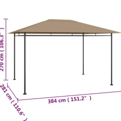 vidaXL Cenador gris 384x281x270 cm 180 g/m² Taupé Hot