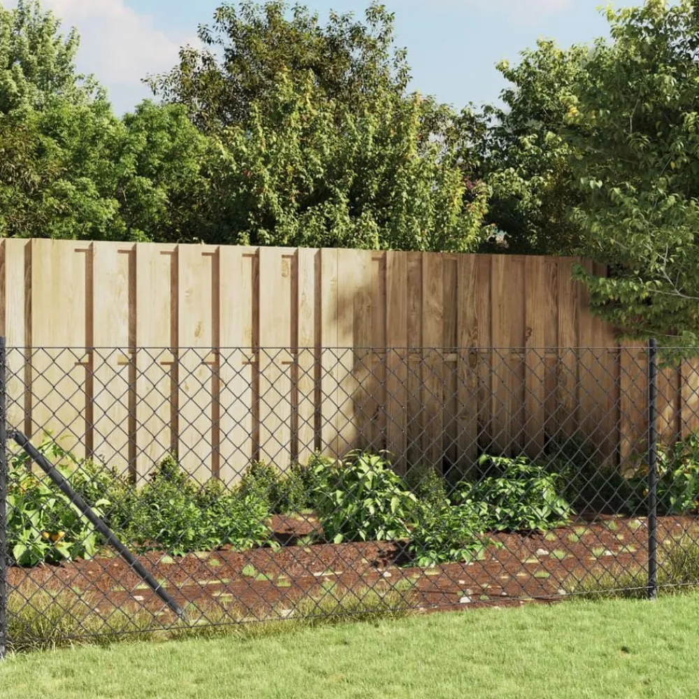 vidaXL Vallas De Jardín-Cerca de alambre con brida gris 0,8x10 m