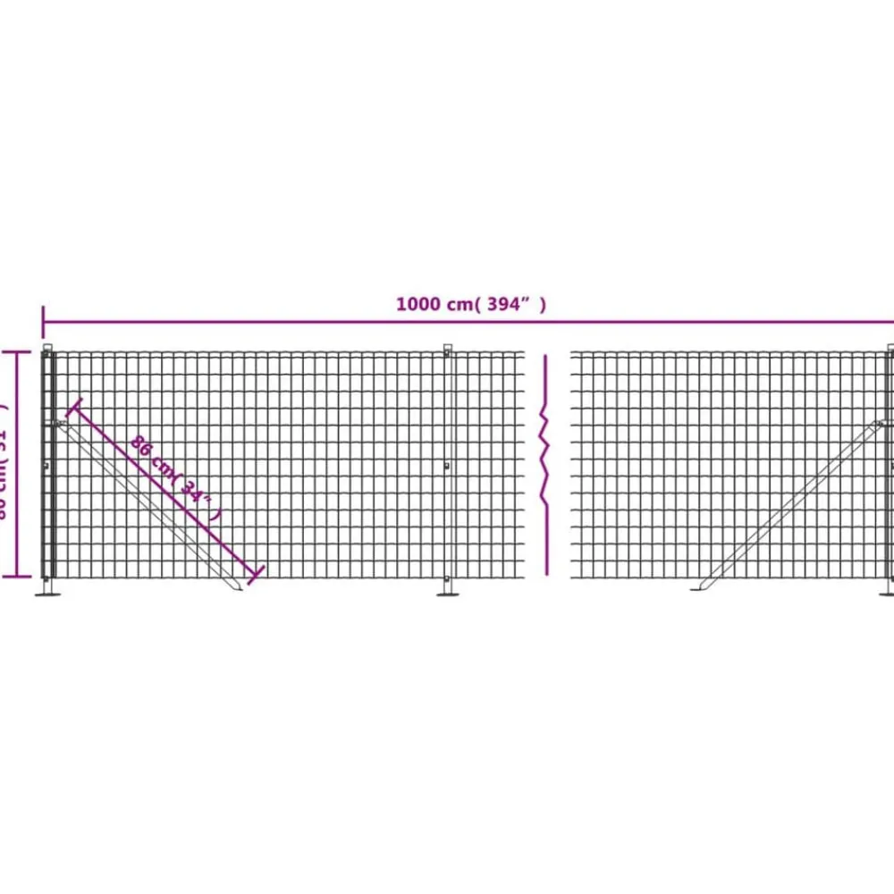 vidaXL Cerca de alambre con brida gris 0,8x10 m Antracita Discount