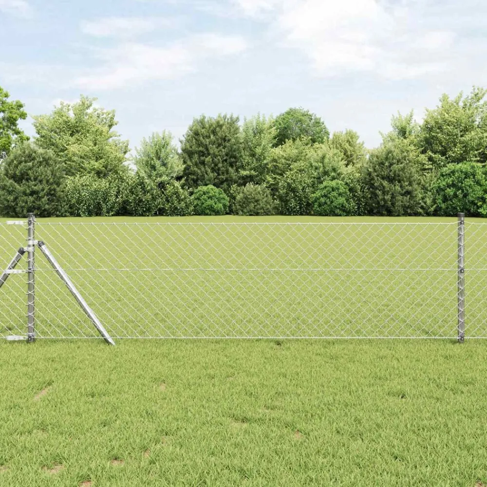 vidaXL Cerca de eslabones de cadena Plateado 10 x 0,4 m Acero galvanizado New