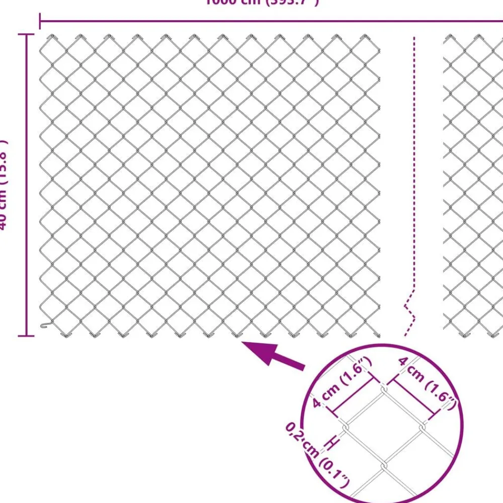 vidaXL Cerca de eslabones de cadena Plateado 10 x 0,4 m Acero galvanizado New