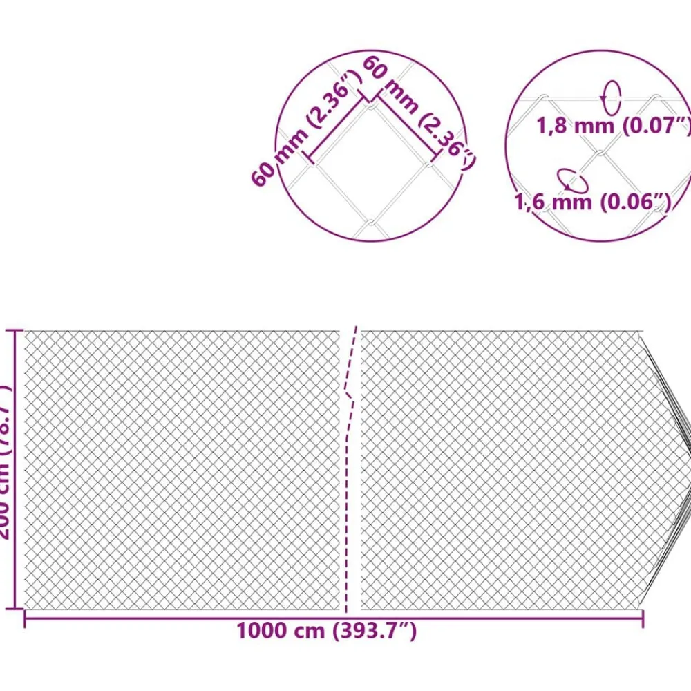 vidaXL Cerca de eslabones de cadena Galvanizado 2 x 10 m Cristal