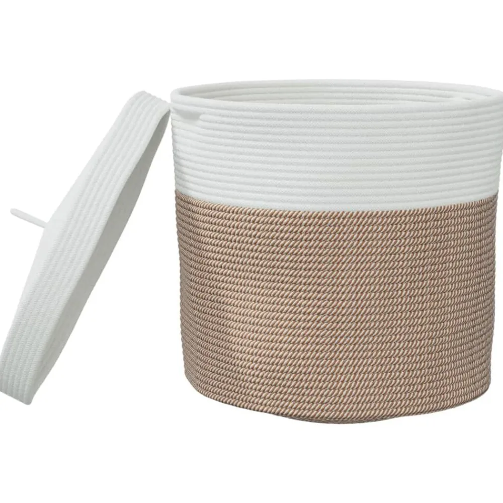 vidaXL Cesta de almacenaje con tapa algodón marrón y blanco Ø40x35 cm Marrón Online