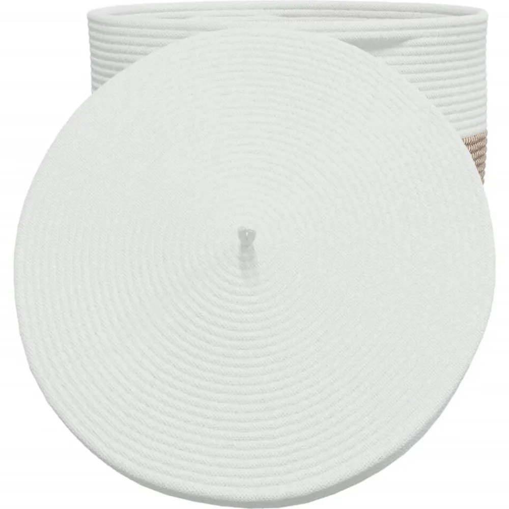 vidaXL Cesta de almacenaje con tapa algodón marrón y blanco Ø40x35 cm Marrón Online