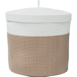 vidaXL Cesta de almacenaje con tapa algodón marrón y blanco Ø40x35 cm Marrón Online