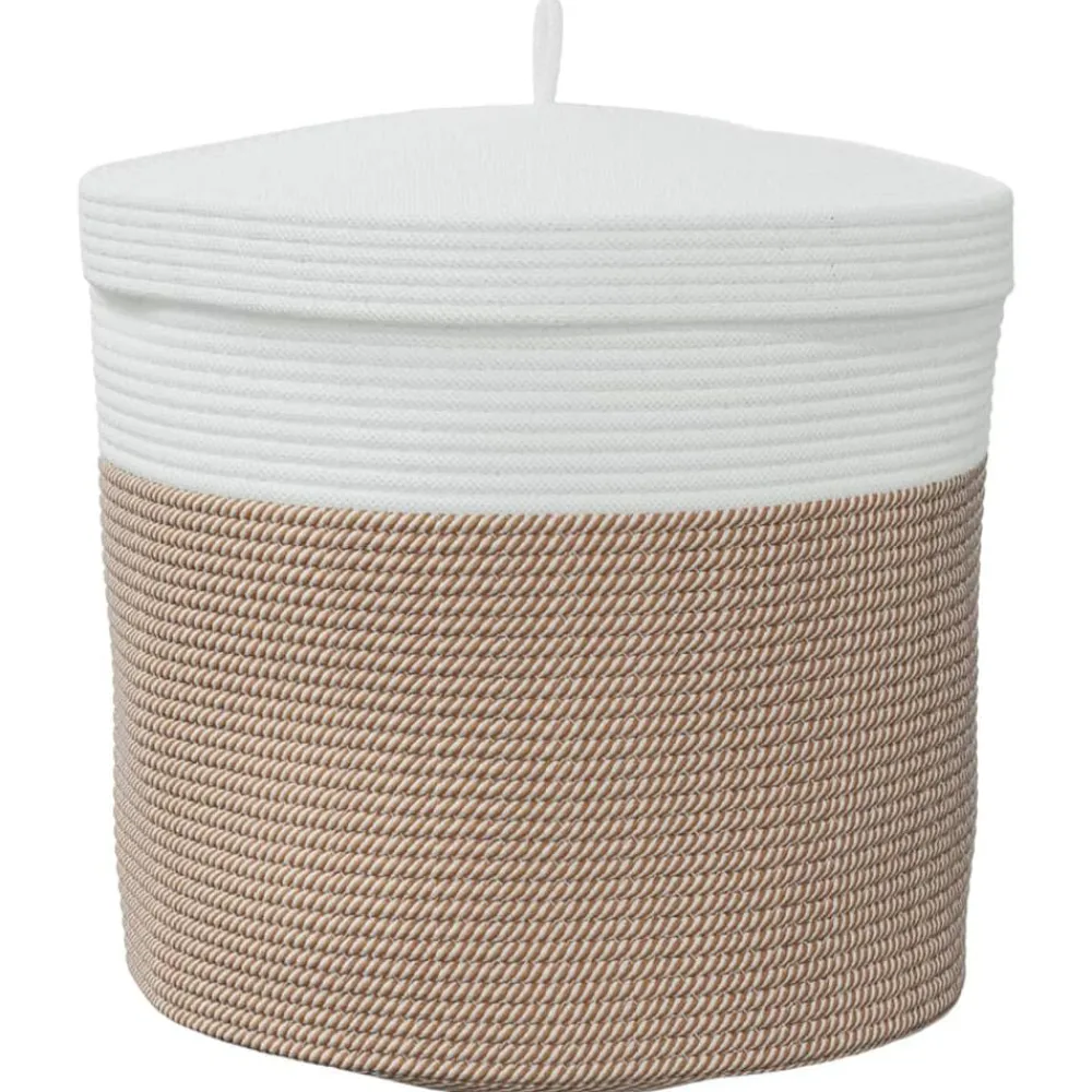 vidaXL Cesta de almacenaje con tapa algodón marrón y blanco Ø40x35 cm Marrón Online