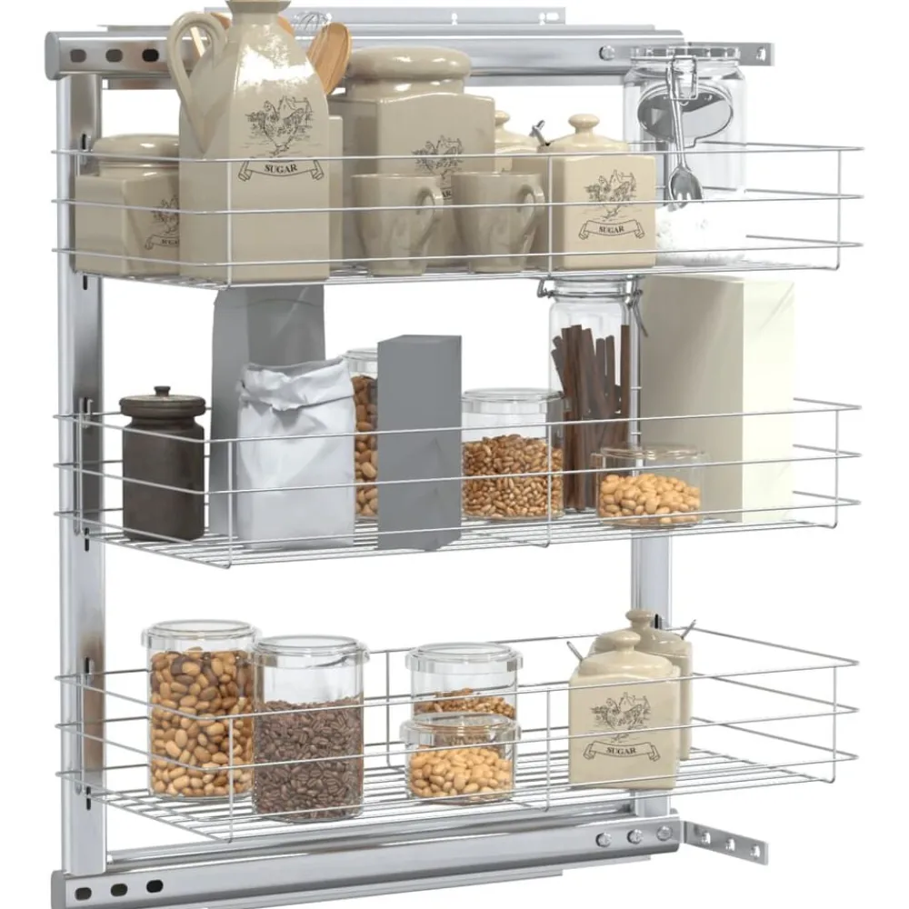 vidaXL Cesta de cocina extraíble 3 niveles plateada 47x25x56 cm Sale
