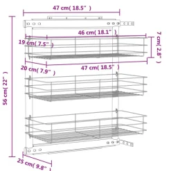 vidaXL Cesta de cocina extraíble 3 niveles plateada 47x25x56 cm Sale