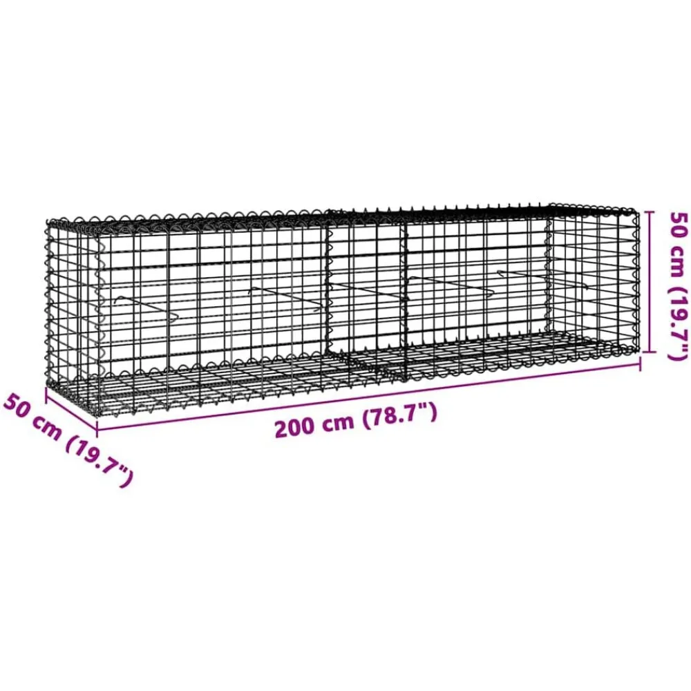 vidaXL Cesta de gaviones con cubierta hierro galvanizado 200x50x50 cm