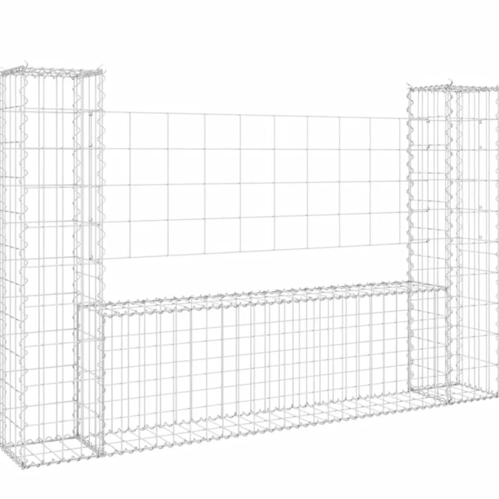 vidaXL Vallas De Jardín-Cesta de gaviones forma de U 2 postes de hierro 140x20x100 cm