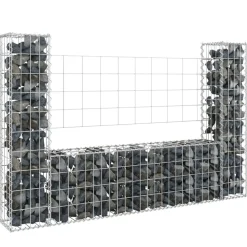 vidaXL Vallas De Jardín-Cesta de gaviones forma de U 2 postes de hierro 140x20x100 cm