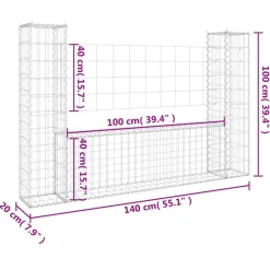 vidaXL Vallas De Jardín-Cesta de gaviones forma de U 2 postes de hierro 140x20x100 cm