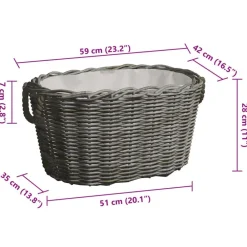 vidaXL Cesta de leña asas de transporte sauce natural gris 59x42x28 cm Sale
