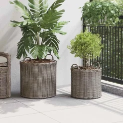 vidaXL Cesta de Maceta con almacenamiento 2 pcs Rattan Lacak Gris Hot