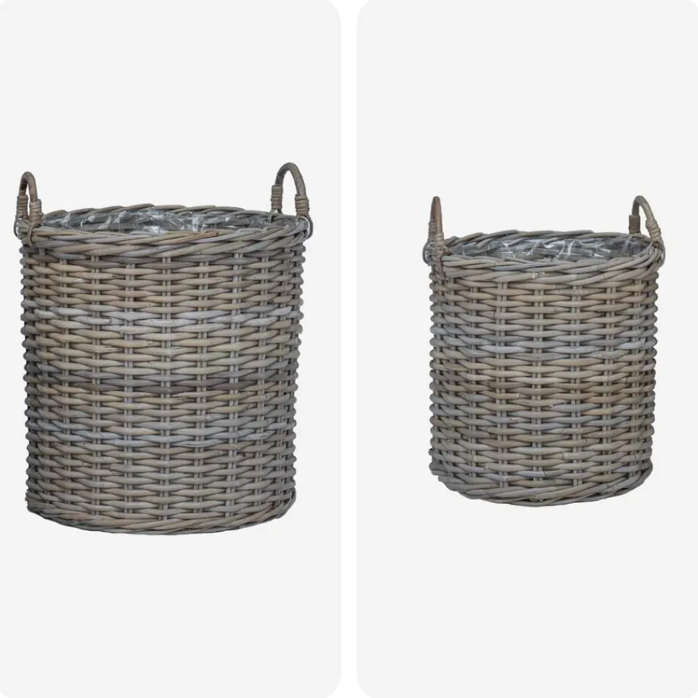 vidaXL Cesta de Maceta con almacenamiento 2 pcs Rattan Lacak Gris Hot