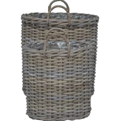 vidaXL Cesta de Maceta con almacenamiento 2 pcs Rattan Lacak Gris Hot
