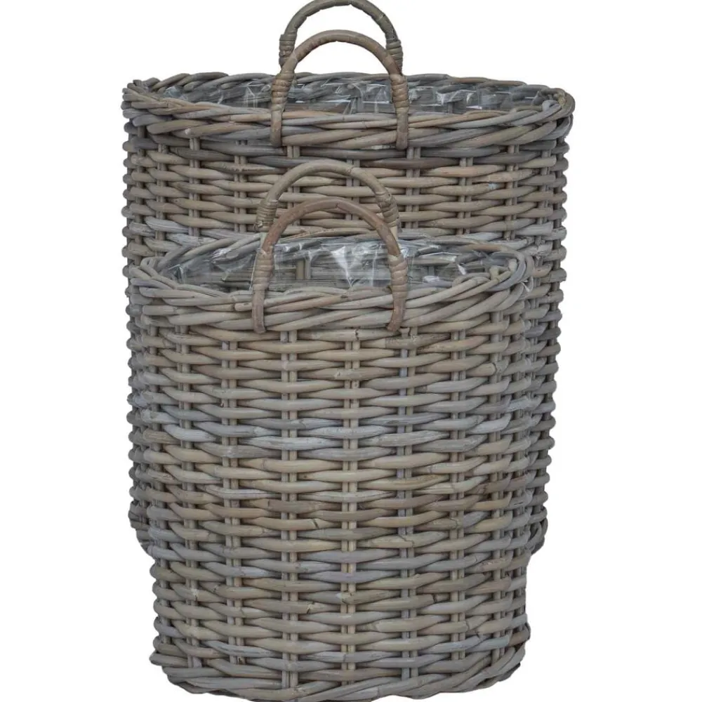 vidaXL Cesta de Maceta con almacenamiento 2 pcs Rattan Lacak Gris Hot