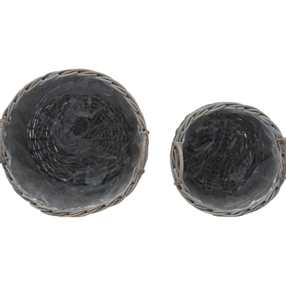 vidaXL Cesta de Maceta con almacenamiento 2 pcs Rattan Lacak Gris Hot
