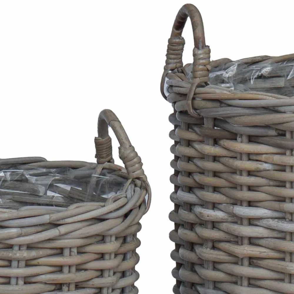 vidaXL Cesta de Maceta con almacenamiento 2 pcs Rattan Lacak Gris Hot