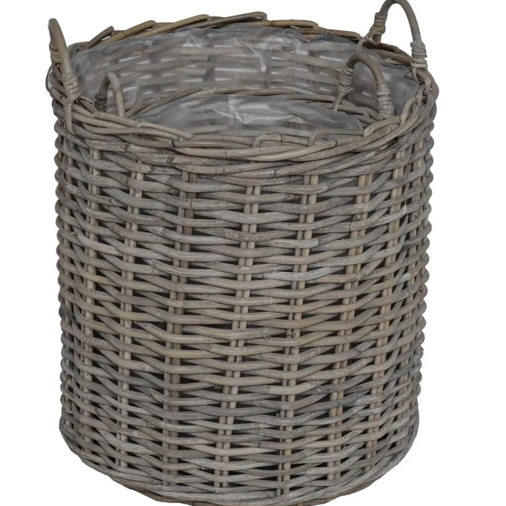 vidaXL Cesta de Maceta con almacenamiento 2 pcs Rattan Lacak Gris Hot