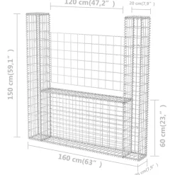vidaXL Vallas De Jardín-Cesta en forma de U muro de gaviones galvanizado 160x20x150 cm