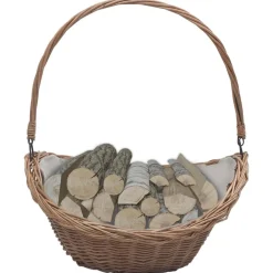 vidaXL Accesorios Para Hornos De Leña Y Chimeneas-Cesta para leña con asas sauce marrón 57x46,5x52 cm