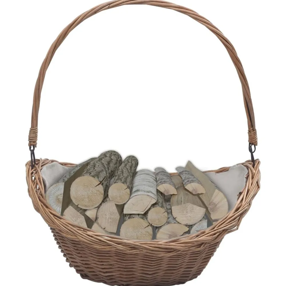 vidaXL Accesorios Para Hornos De Leña Y Chimeneas-Cesta para leña con asas sauce marrón 57x46,5x52 cm