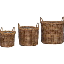 vidaXL Cesta para Plantas con almacenamiento 3 pcs Marrón Ratán Kubu Marrón
