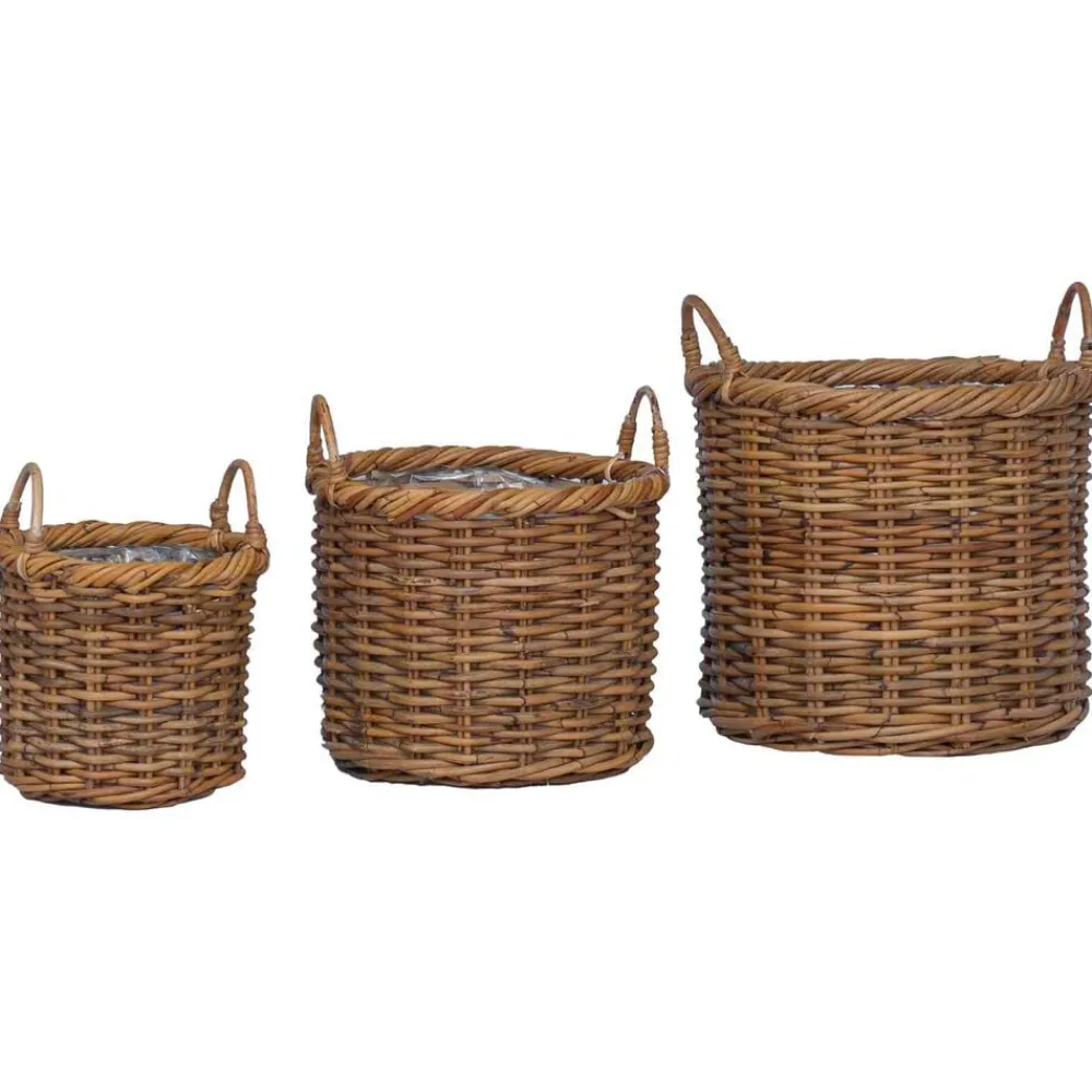 vidaXL Cesta para Plantas con almacenamiento 3 pcs Marrón Ratán Kubu Marrón