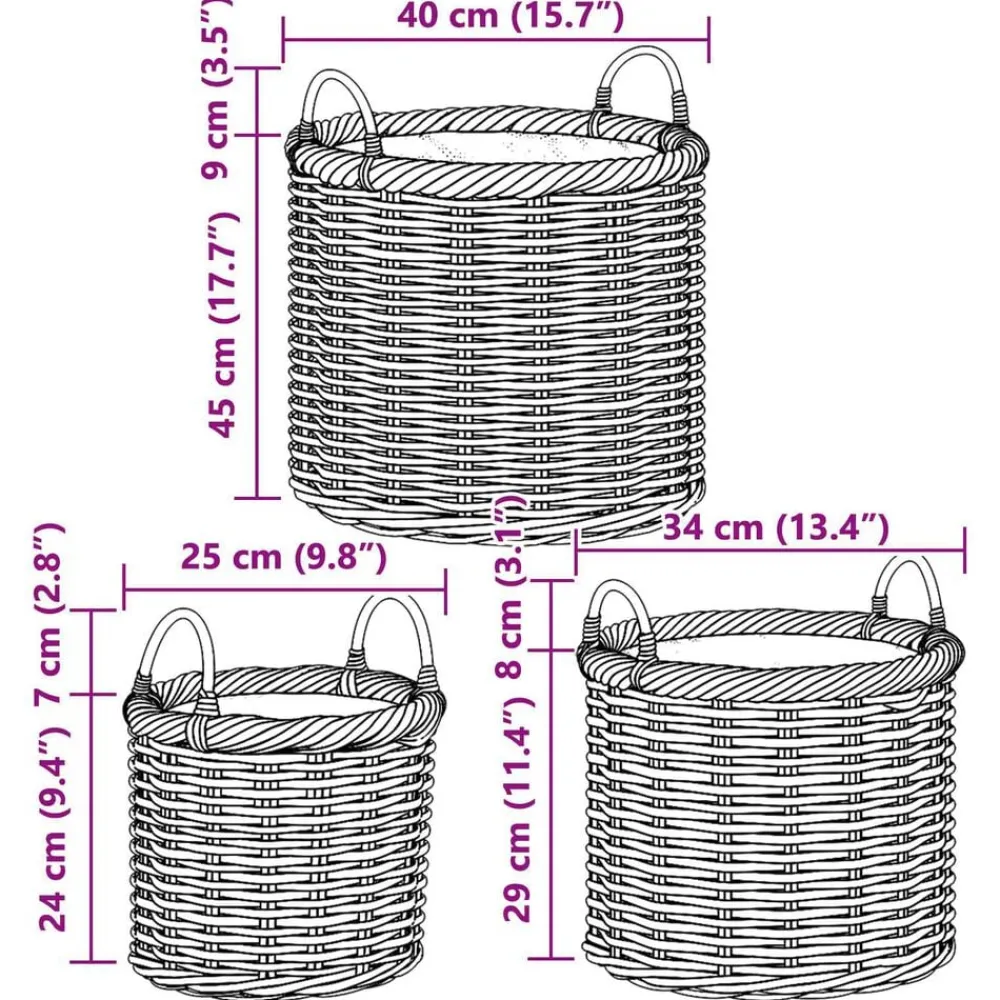 vidaXL Cesta para Plantas con almacenamiento 3 pcs Marrón Ratán Kubu Marrón
