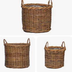 vidaXL Cesta para Plantas con almacenamiento 3 pcs Marrón Ratán Kubu Marrón