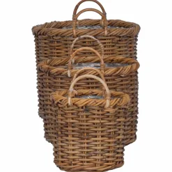 vidaXL Cesta para Plantas con almacenamiento 3 pcs Marrón Ratán Kubu Marrón