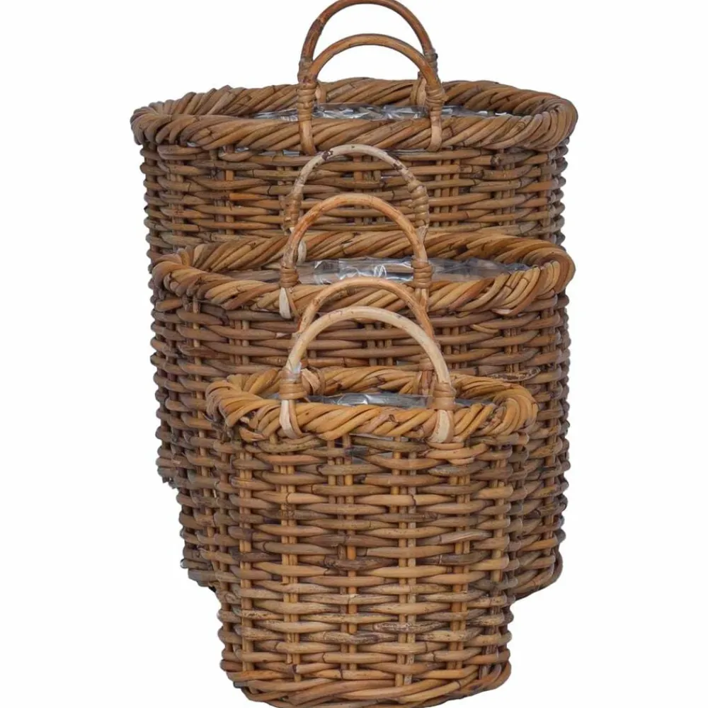 vidaXL Cesta para Plantas con almacenamiento 3 pcs Marrón Ratán Kubu Marrón