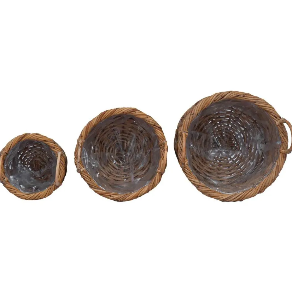 vidaXL Cesta para Plantas con almacenamiento 3 pcs Marrón Ratán Kubu Marrón