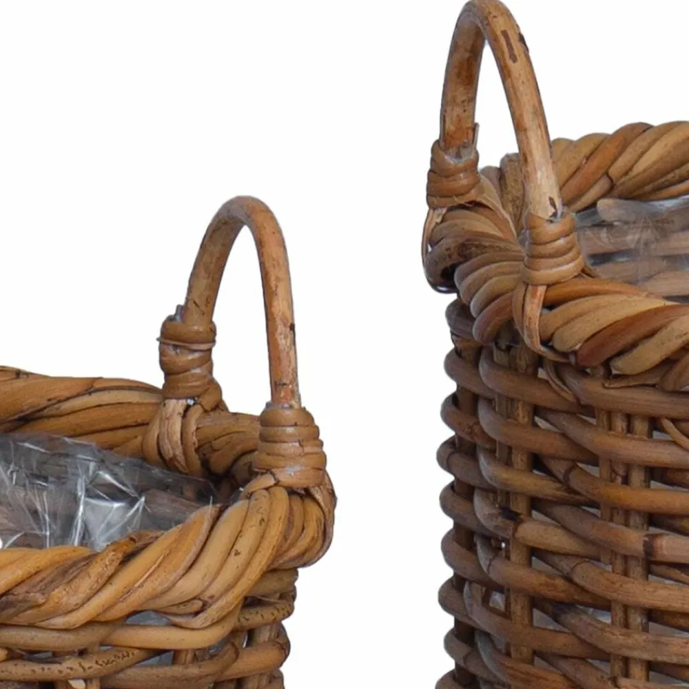 vidaXL Cesta para Plantas con almacenamiento 3 pcs Marrón Ratán Kubu Marrón